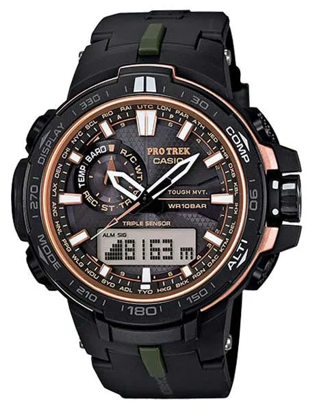 Casio Mens ProTrek - Black Case & Strap - Solar Power - 100m - Atomic