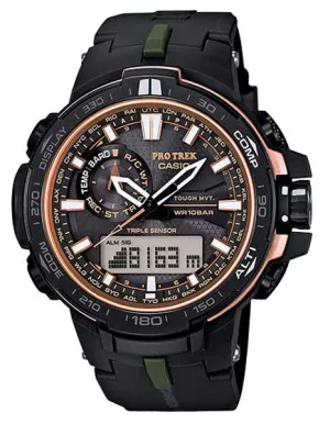 Casio Mens ProTrek - Black Case & Strap - Solar Power - 100m - Atomic