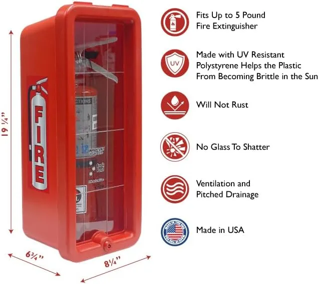 Cato 10551-H Red Plastic Chief Fire Extinguisher Cabinet for 2-1/2 or 5 lb. Extinguisher, with Hammer and Cylinder Lock