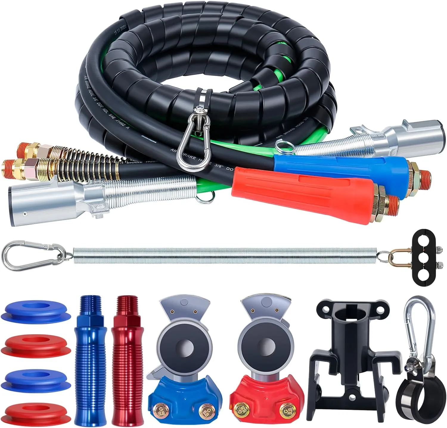 CheeMuii Semi Truck Air Lines Kit 12 FT 3 in 1 ABS Electric Power Line Air Hoses with Gladhands, Handles, Holder and Tender Spring Kit for Semi Truck Trailer Tractor