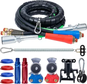 CheeMuii Semi Truck Air Lines Kit 12 FT 3 in 1 ABS Electric Power Line Air Hoses with Gladhands, Handles, Holder and Tender Spring Kit for Semi Truck Trailer Tractor