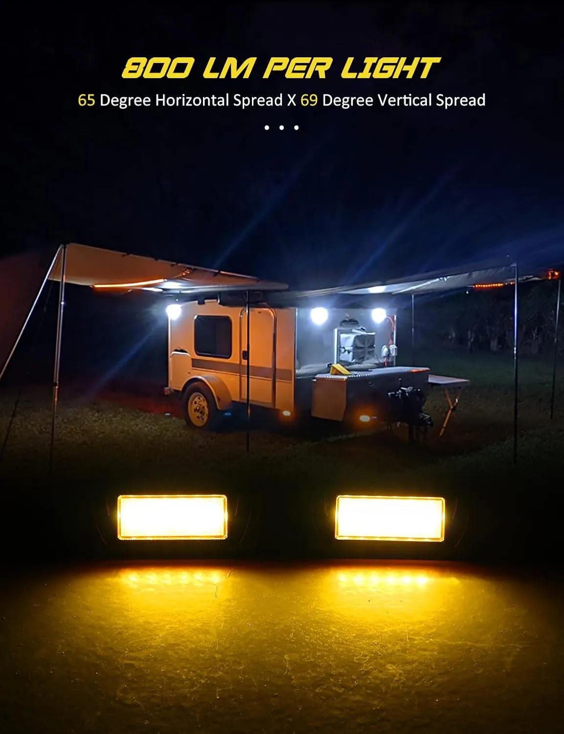 Chelhead 800lm Led RV Porch Light Exterior Utility Light 12V Amber Replacement Lighting Led Scene Lights Compatible with RVs, Traliers, Campers, Roof Rack, Trucks