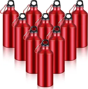 CHENGU 10 Pcs Aluminum Water Bottle 20 oz Reusable Bottles Lightweight Leak Proof Aluminum Sports Travel Bottles with Twist Cap Buckle for Gym, Hiking, Cycling, Camping, Fishing