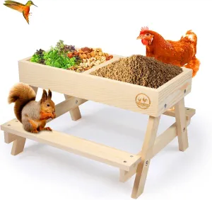 Chicken Picnic Table No Waste, Large Chicken Feeder Handmade Wooden, DIY Chicken Table Feeder Kit, Wild Bird, Duck & Squirrel Feeders No Mess, Mesh Bottom Keep Food Fresh and Dry Easy to Clean Fill