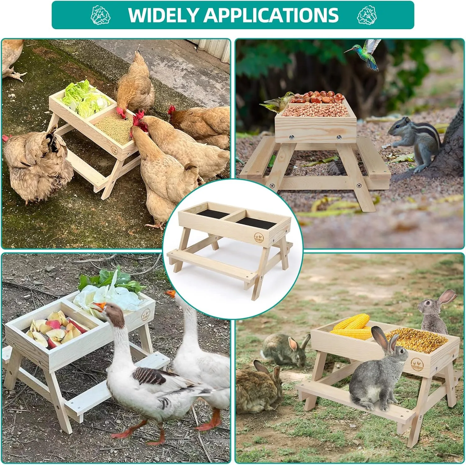 Chicken Picnic Table No Waste, Large Chicken Feeder Handmade Wooden, DIY Chicken Table Feeder Kit, Wild Bird, Duck & Squirrel Feeders No Mess, Mesh Bottom Keep Food Fresh and Dry Easy to Clean Fill