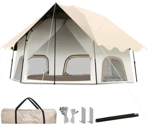 Chihee Camping Tents Pop-Up Stand-up Tent, Family Cabin Tent with Awning Porch 4-Person Outdoor Tent with Screen Room Large Capacity, Waterproof and Windproof, Easy Setup,Traveling Hiking Picnic