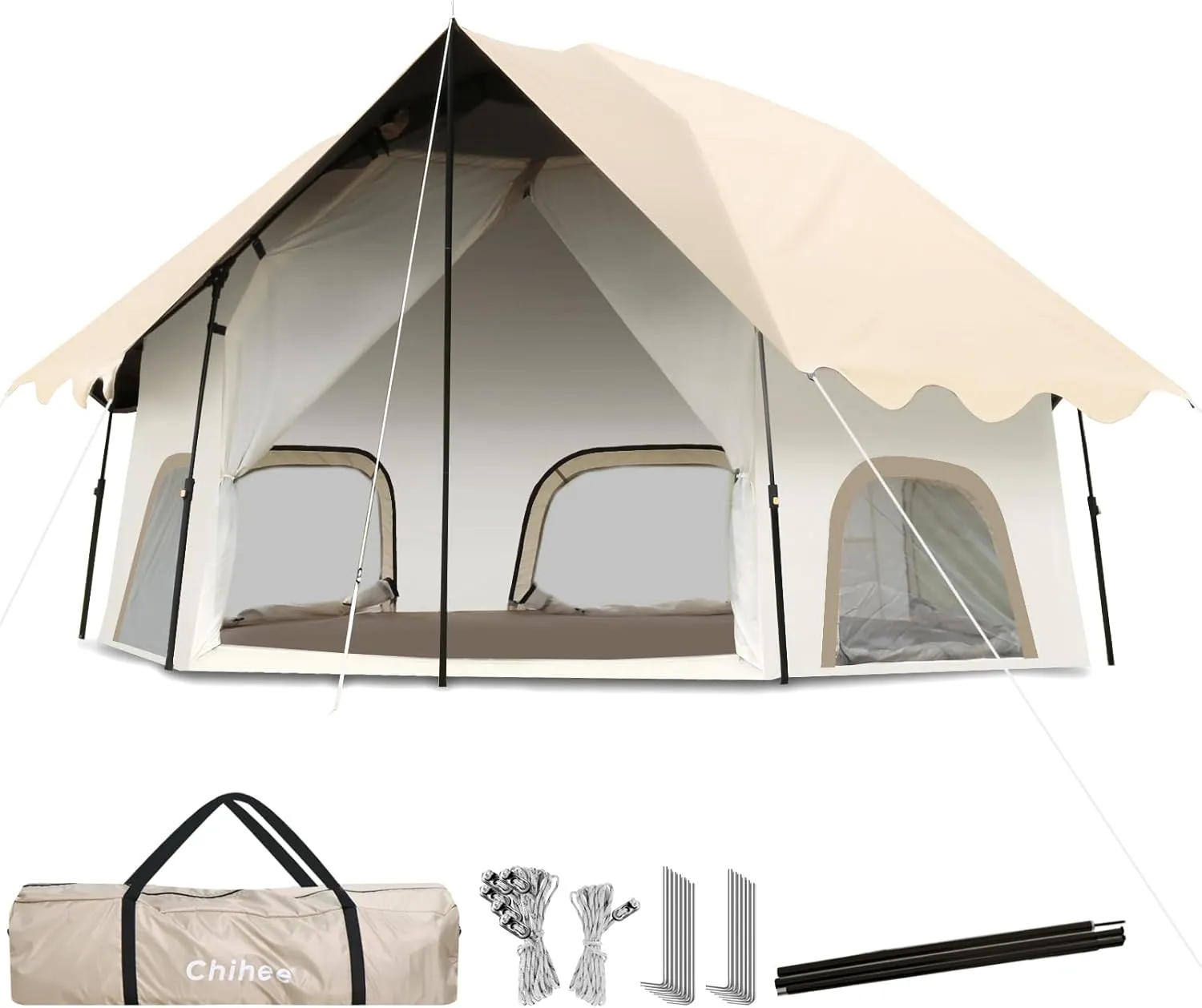 Chihee Camping Tents Pop-Up Stand-up Tent, Family Cabin Tent with Awning Porch 4-Person Outdoor Tent with Screen Room Large Capacity, Waterproof and Windproof, Easy Setup,Traveling Hiking Picnic
