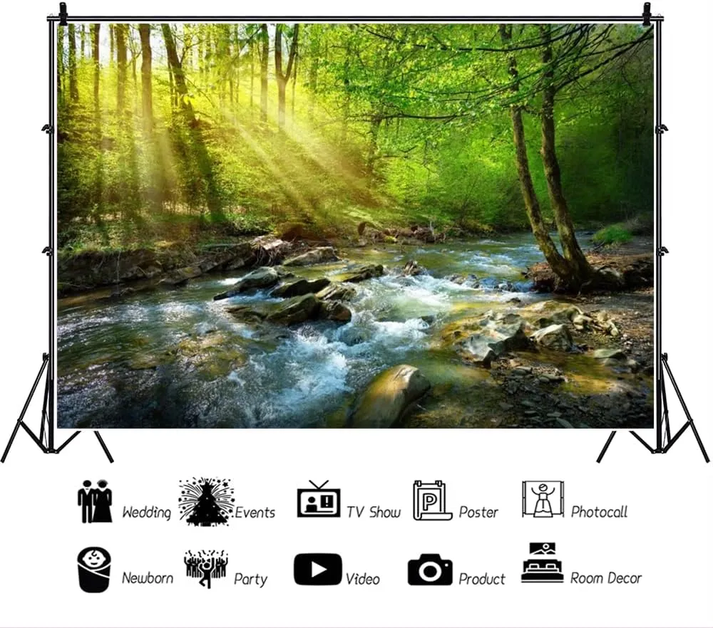ChloropLastid 10x8ft Forest Waterfall Backdrop Tropical Rainforest Rocks Moss Sunshine Green Forest Background for Photography Natural Stream Scenery Hiking Tourism Photo Banner Studio Props