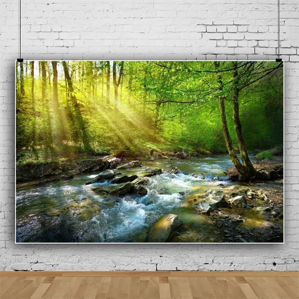 ChloropLastid 10x8ft Forest Waterfall Backdrop Tropical Rainforest Rocks Moss Sunshine Green Forest Background for Photography Natural Stream Scenery Hiking Tourism Photo Banner Studio Props