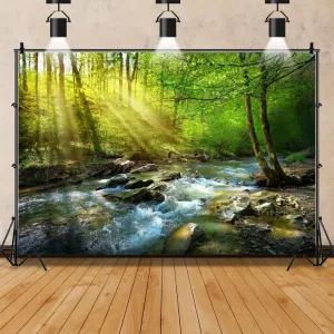 ChloropLastid 10x8ft Forest Waterfall Backdrop Tropical Rainforest Rocks Moss Sunshine Green Forest Background for Photography Natural Stream Scenery Hiking Tourism Photo Banner Studio Props