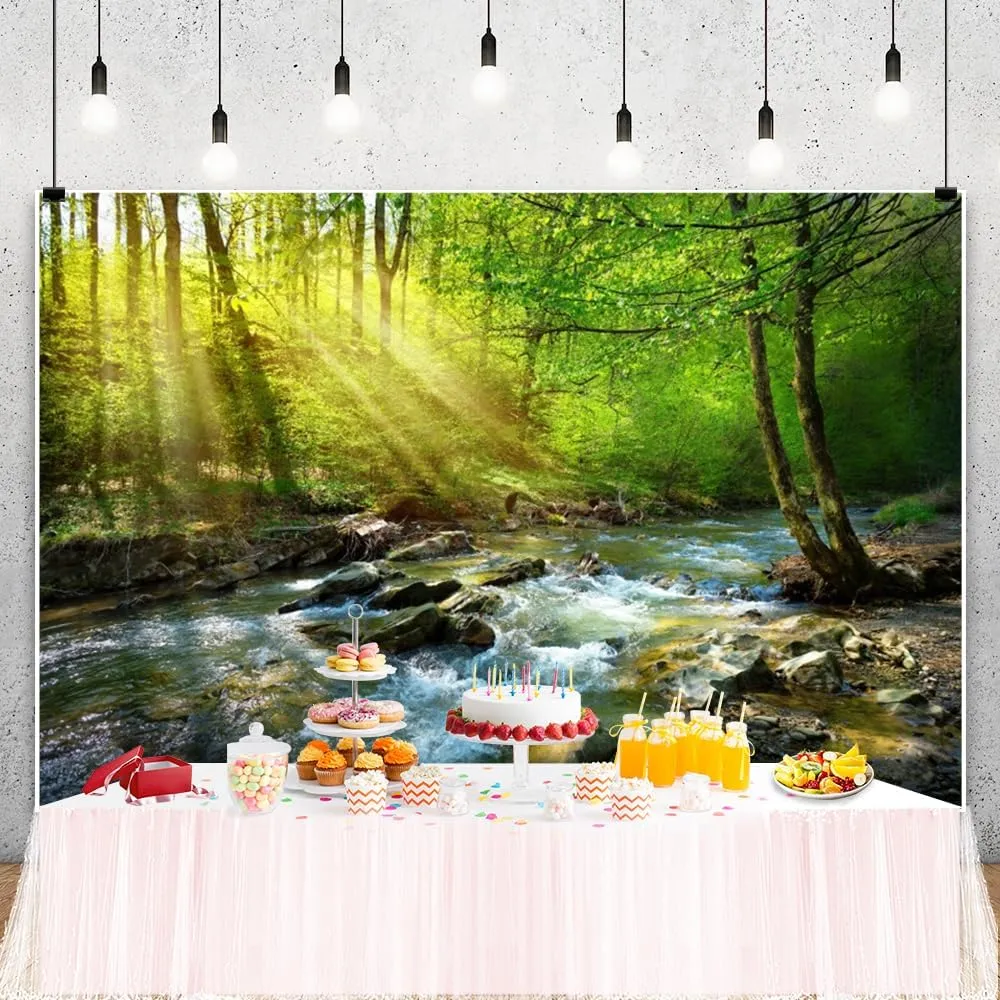 ChloropLastid 10x8ft Forest Waterfall Backdrop Tropical Rainforest Rocks Moss Sunshine Green Forest Background for Photography Natural Stream Scenery Hiking Tourism Photo Banner Studio Props