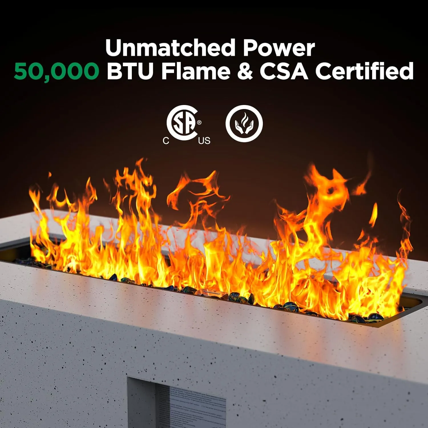 Ciays 43Inch Propane Fire Pit, 50000 BTU Outdoor Gas Fire Pit Table with CSA Certification, Glass Rocks, Rectangular Heater for Patio, Backyard, Deck, Balcony, with Waterproof Cover & Adjustable Legs