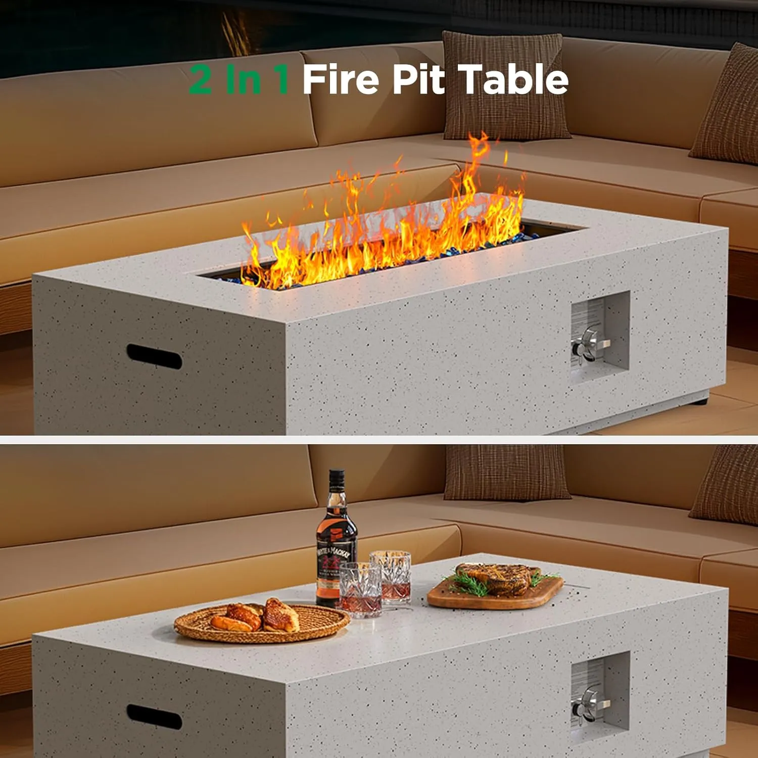 Ciays 43Inch Propane Fire Pit, 50000 BTU Outdoor Gas Fire Pit Table with CSA Certification, Glass Rocks, Rectangular Heater for Patio, Backyard, Deck, Balcony, with Waterproof Cover & Adjustable Legs