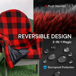 CITYBONFIRES The Chair Blanket – Reversible, Waterproof & Sherpa-Lined - Original Patio Chair Cover – Ideal for homes and outdoor furniture covers. Soft, Warm, Compact with Carry Pouch – Buffalo Plaid