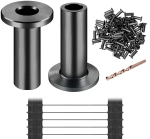 CKE 150 Pack T316 Black Stainless Steel Protector Sleeves for 1/8" Cable Deck Railing Kit System, Black Cable Railing Protector Sleeve for Wood Posts for 1/8" Wire Rope Cable DIY Balustrade, BCR01