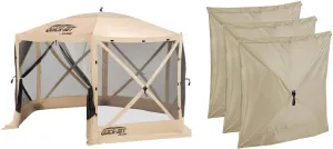 CLAM Quick Set Escape 12 x 12 Foot Portable Pop Up Outdoor Camping Gazebo Canopy Shelter Tent with Carry Bag and Wind Panels (3 Pack), Tan