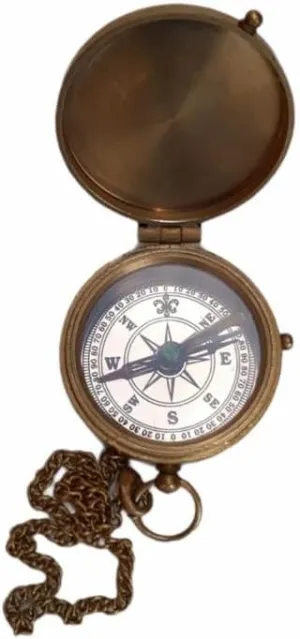 Classic Pocket Style Camping Compass with Chain Maritime Collectible Hiking Lightweight Compact & Portable Flat Pocket Compass for Travel and Home Decor Use
