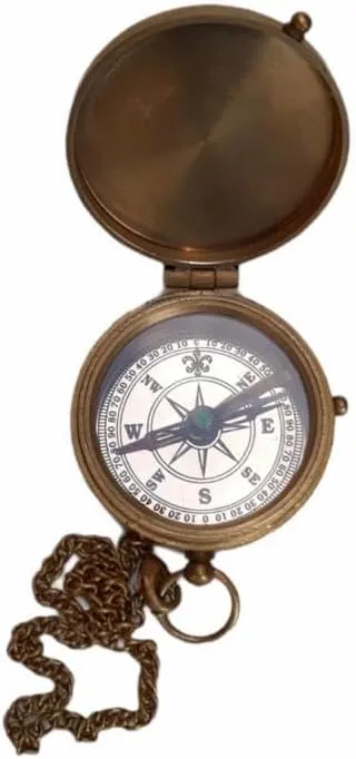 Classic Pocket Style Camping Compass with Chain Maritime Collectible Hiking Lightweight Compact & Portable Flat Pocket Compass for Travel and Home Decor Use