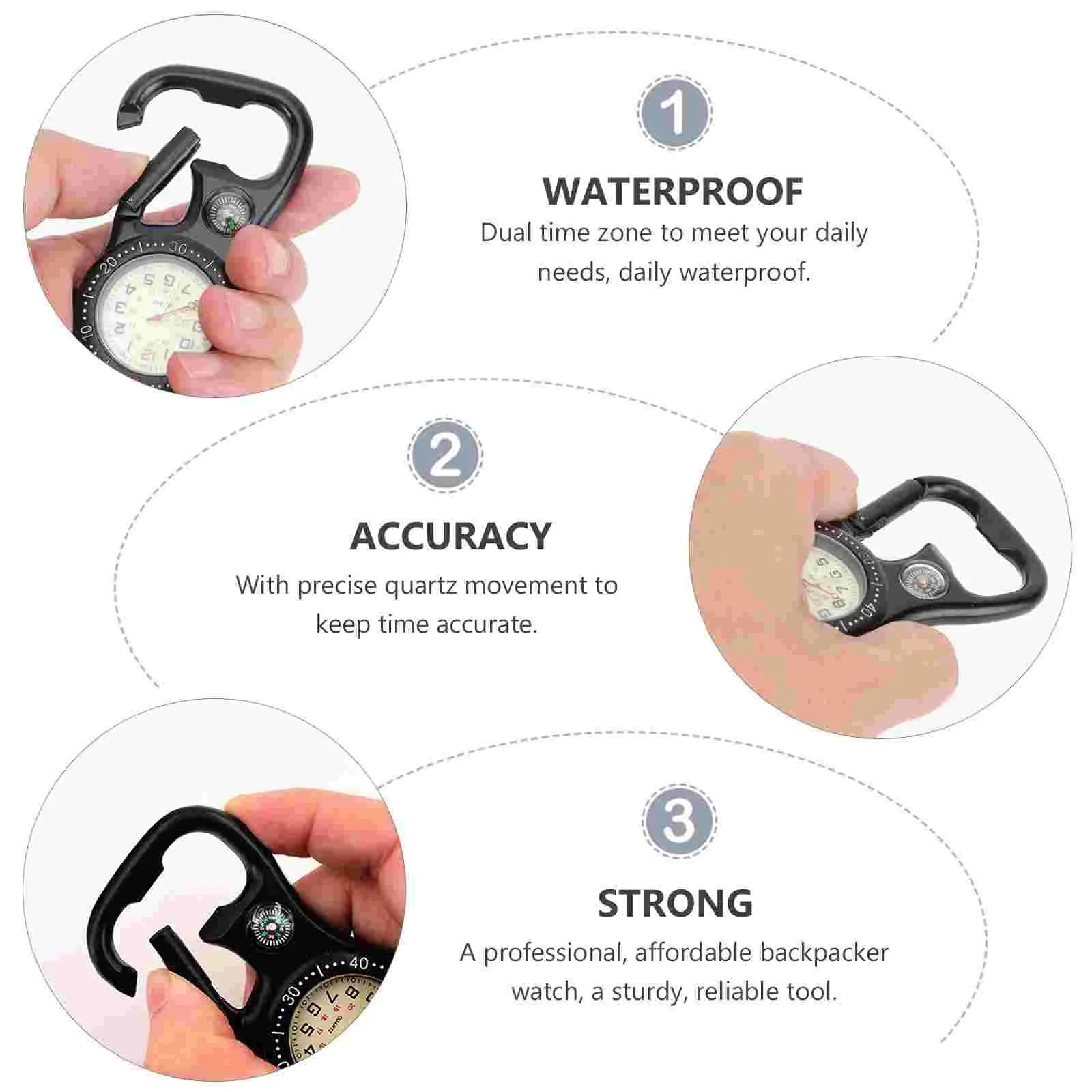 Clip-On Pocket Compass Carabiner Watch - Multifunctional Backpacker's Tool