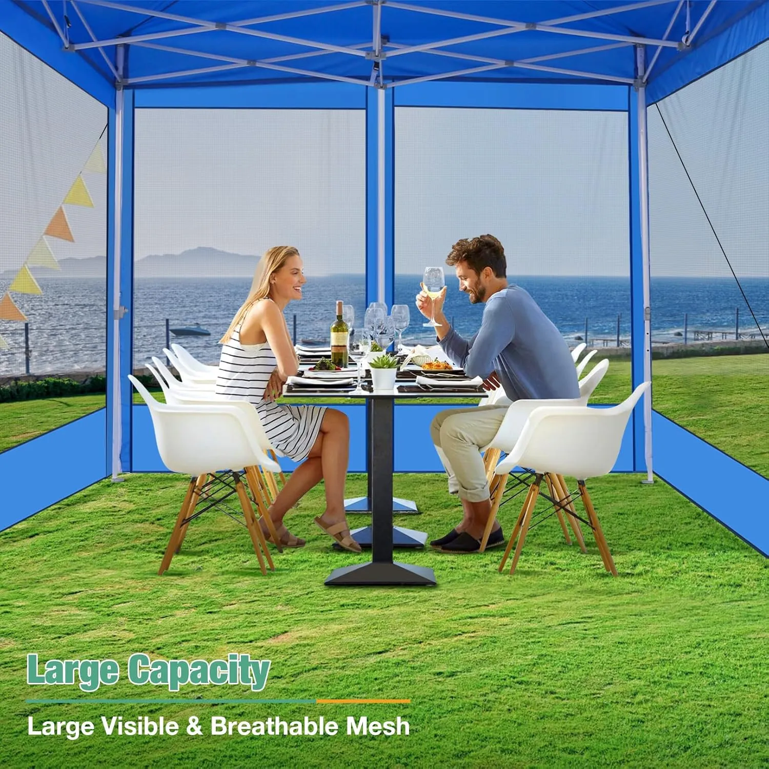 COBIZI 10x10 Canopy Tent, Heavy Duty Pop up Canopy with Sidewalls, Waterproof Easy Setup Canopy with Mosquito Netting, Outdoor Instant Screen Tents for Parties, Wedding, Backyard with Carry Bag, Blue