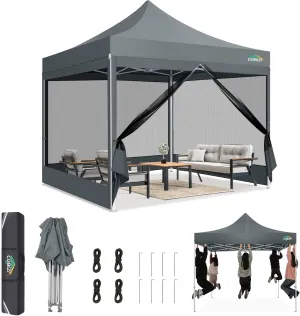 COBIZI 10x10 Canopy Tent, Heavy Duty Pop up Canopy with Sidewalls, Waterproof Easy Setup Tent with Mosquito Netting, Outdoor Instant Screen Tents for Parties, Wedding, Backyard with Carry Bag, Gray