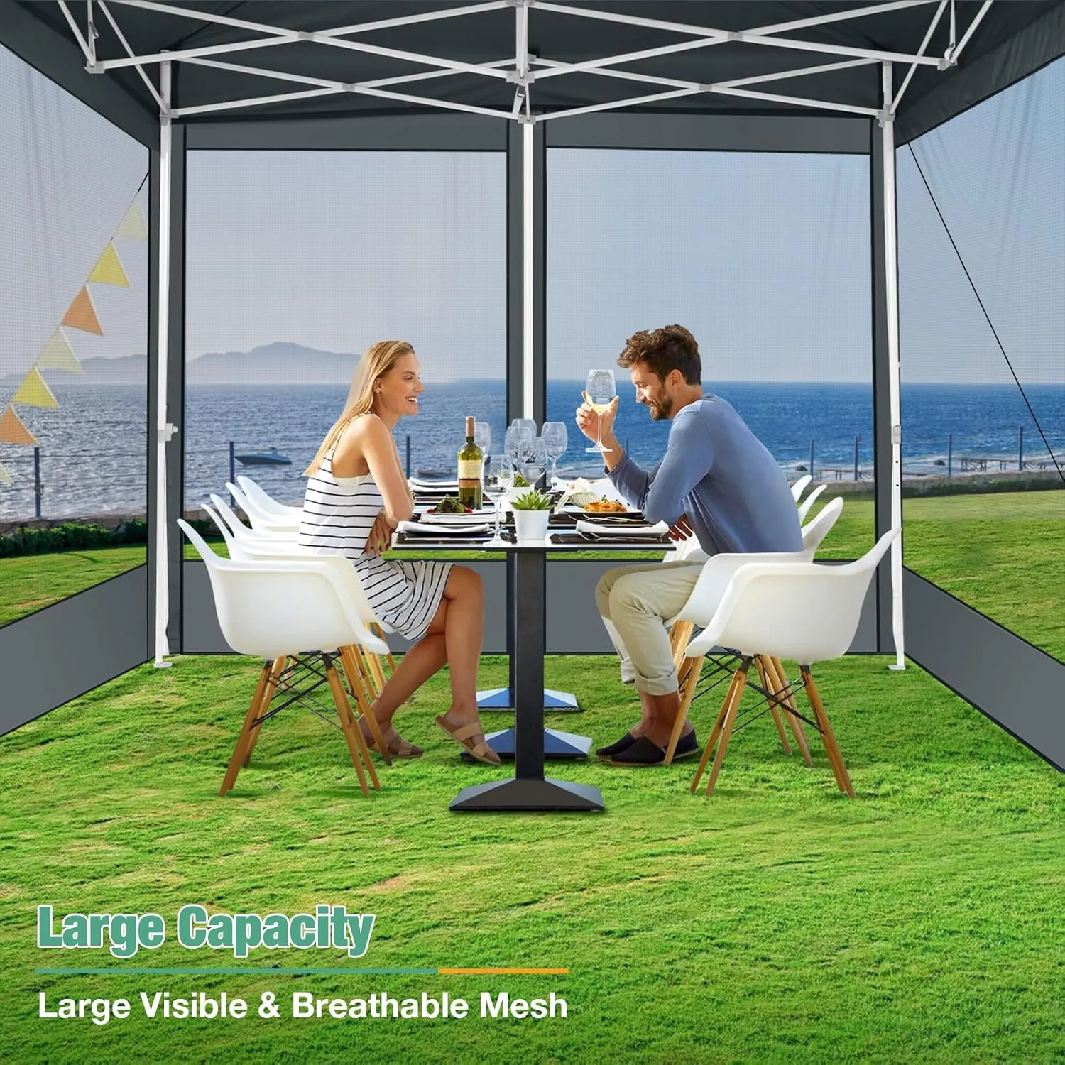 COBIZI 10x10 Canopy Tent, Heavy Duty Pop up Canopy with Sidewalls, Waterproof Easy Setup Tent with Mosquito Netting, Outdoor Instant Screen Tents for Parties, Wedding, Backyard with Carry Bag, Gray