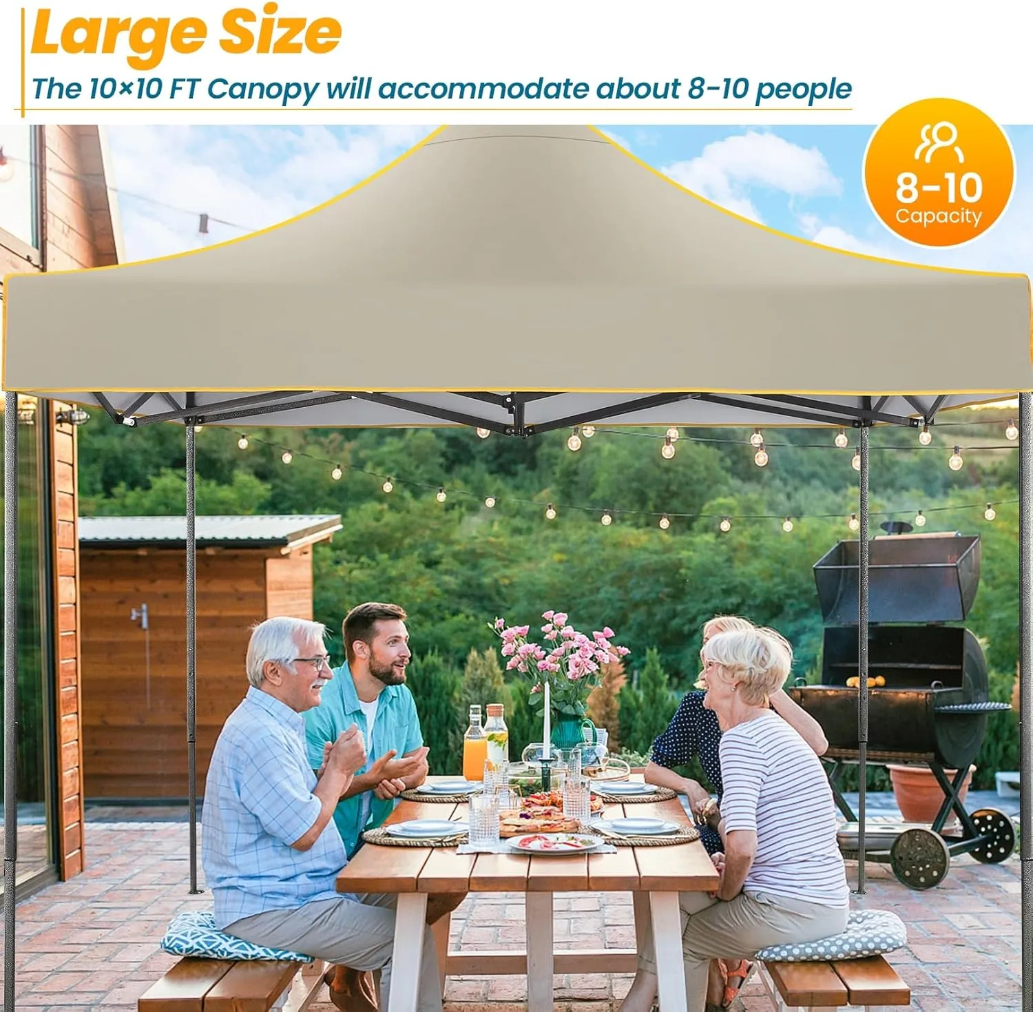 COBIZI 10x10 Pop Up Canopy Tent Commercial Heavy Duty Instant Canopy with 4 Sidewalls, UV 50  Silver Coated Waterproof Vendor, Portable Shelter with Carry Bag, Event Tent for Parties, Khaki