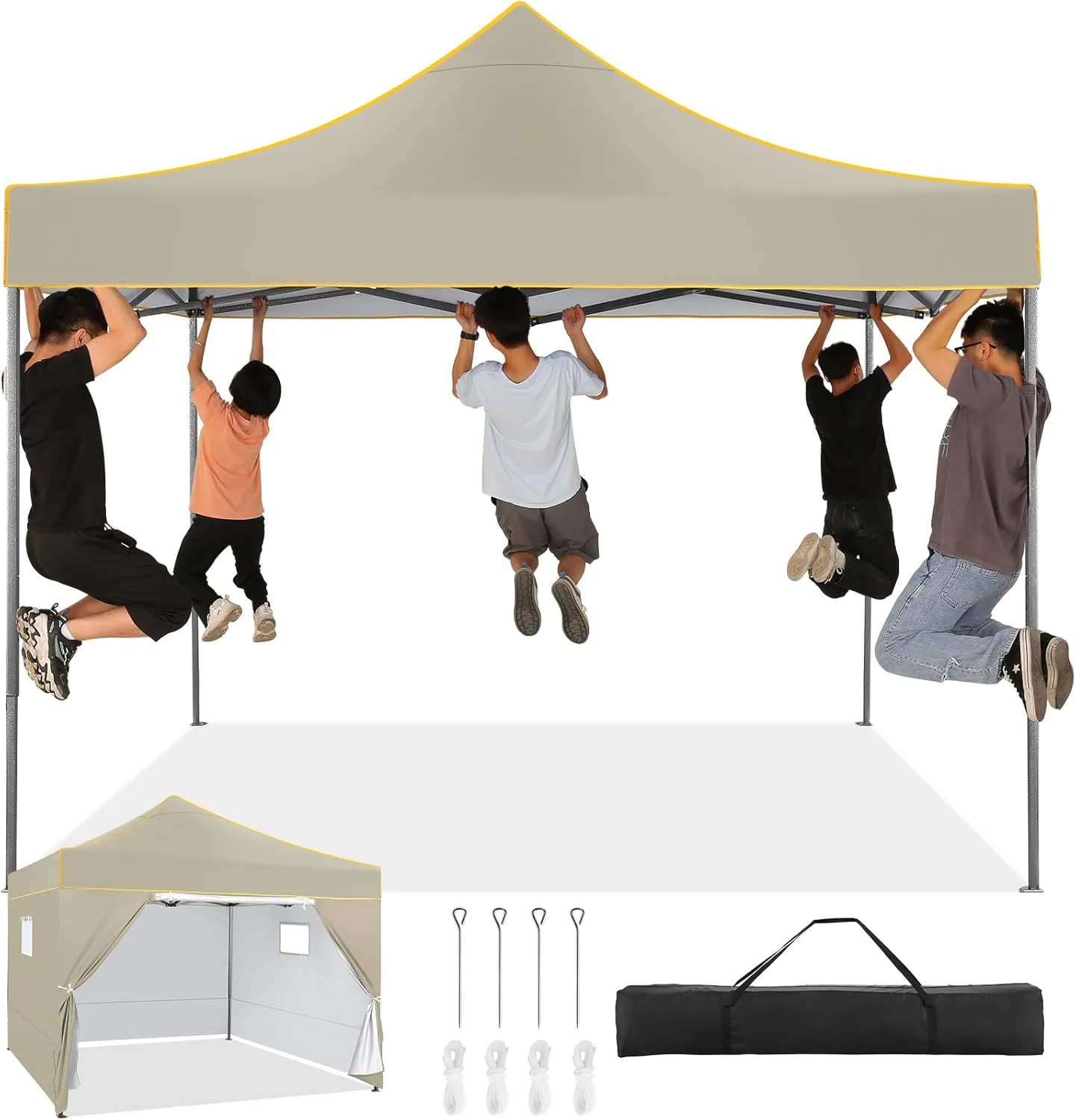 COBIZI 10x10 Pop Up Canopy Tent Commercial Heavy Duty Instant Canopy with 4 Sidewalls, UV 50  Silver Coated Waterproof Vendor, Portable Shelter with Carry Bag, Event Tent for Parties, Khaki