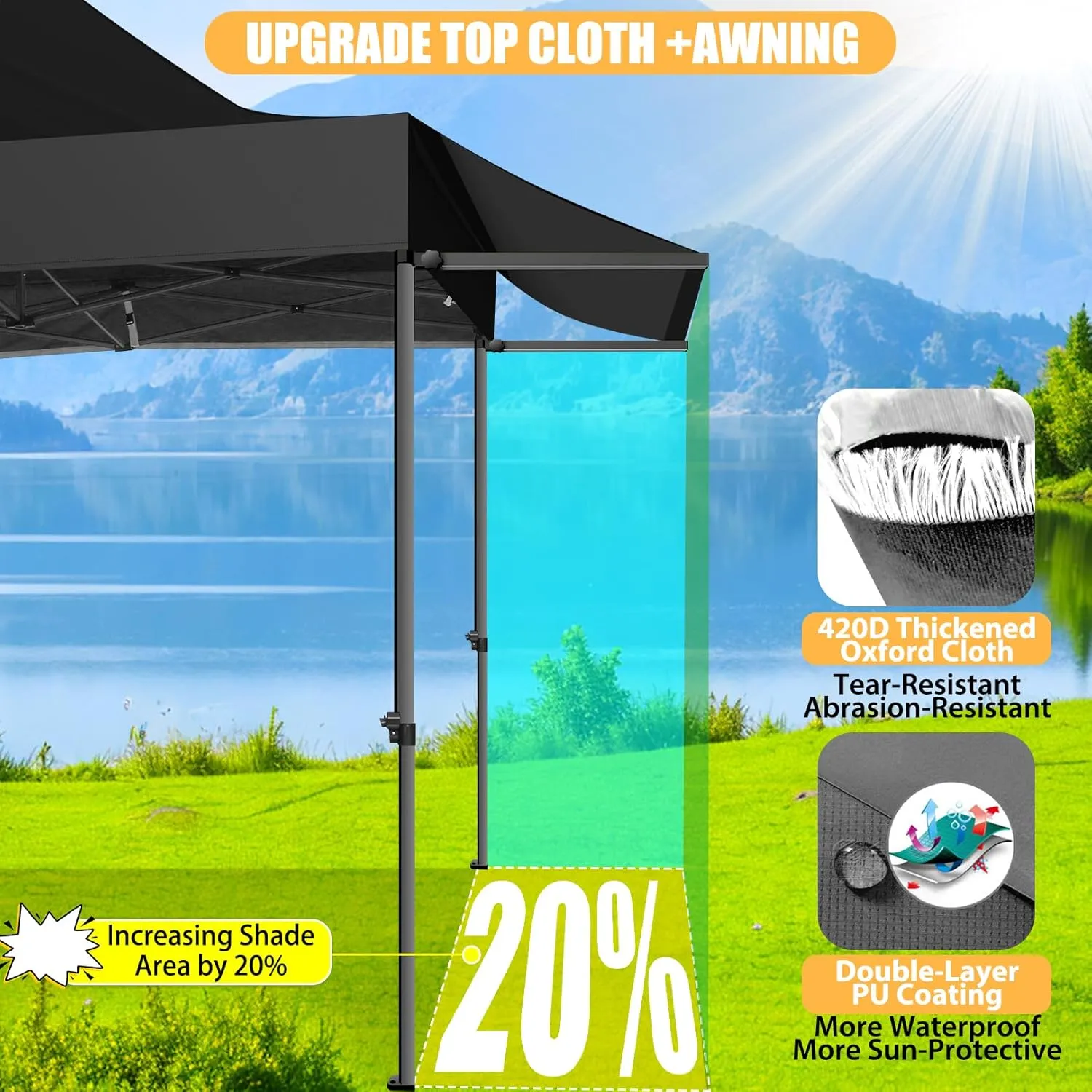 COBIZI 10x10 Pop Up Canopy Tent with Awning,Heavy Duty Canopy UPF 50  All Season Wind Waterproof Commercial Outdoor Street Vendors Party Tents for Parties Canopy with Carry Bag(10 x 10 ft Black)