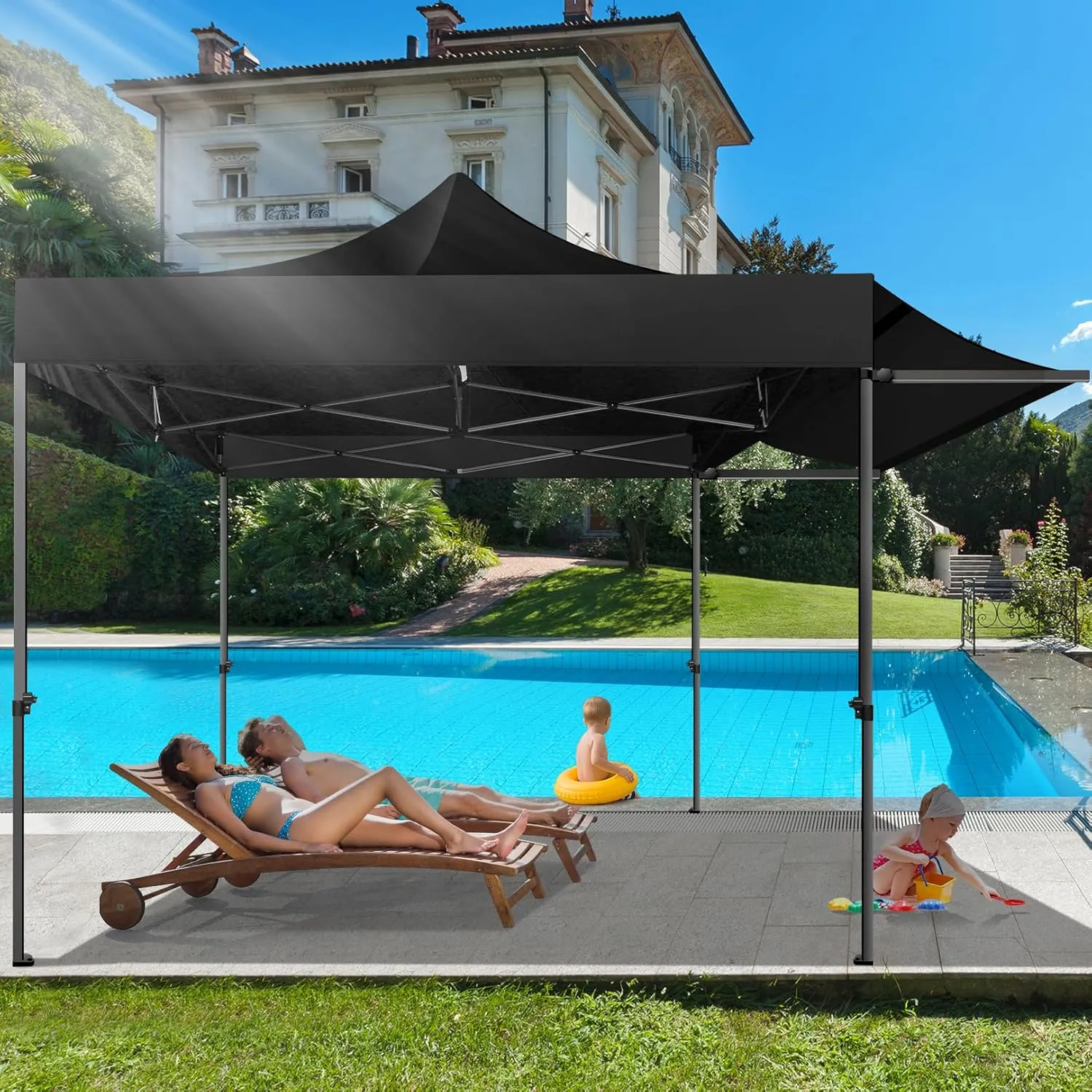 COBIZI 10x10 Pop Up Canopy Tent with Awning,Heavy Duty Canopy UPF 50  All Season Wind Waterproof Commercial Outdoor Street Vendors Party Tents for Parties Canopy with Carry Bag(10 x 10 ft Black)