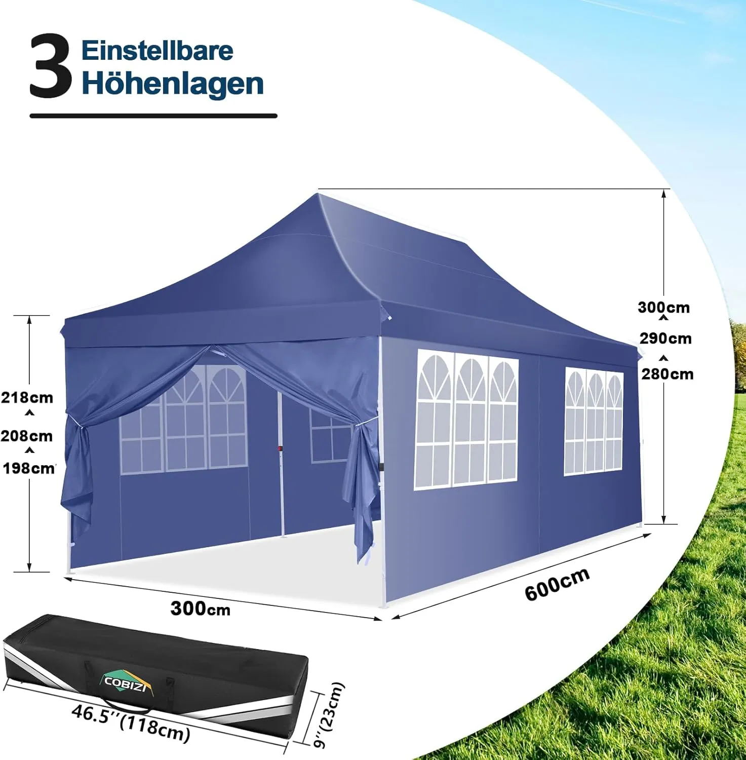 COBIZI 10x20 Pop Up Canopy with 6 Sidewalls, Conical Party Tent 10x20 with 3 Adjustable Height Waterproof, UV-Resistant with Carry Bag, Sandbag, Stake, Ropes for Parties, Commercial (Frame Upgraded)