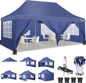 COBIZI 10x20 Pop Up Canopy with 6 Sidewalls, Conical Party Tent 10x20 with 3 Adjustable Height Waterproof, UV-Resistant with Carry Bag, Sandbag, Stake, Ropes for Parties, Commercial (Frame Upgraded)
