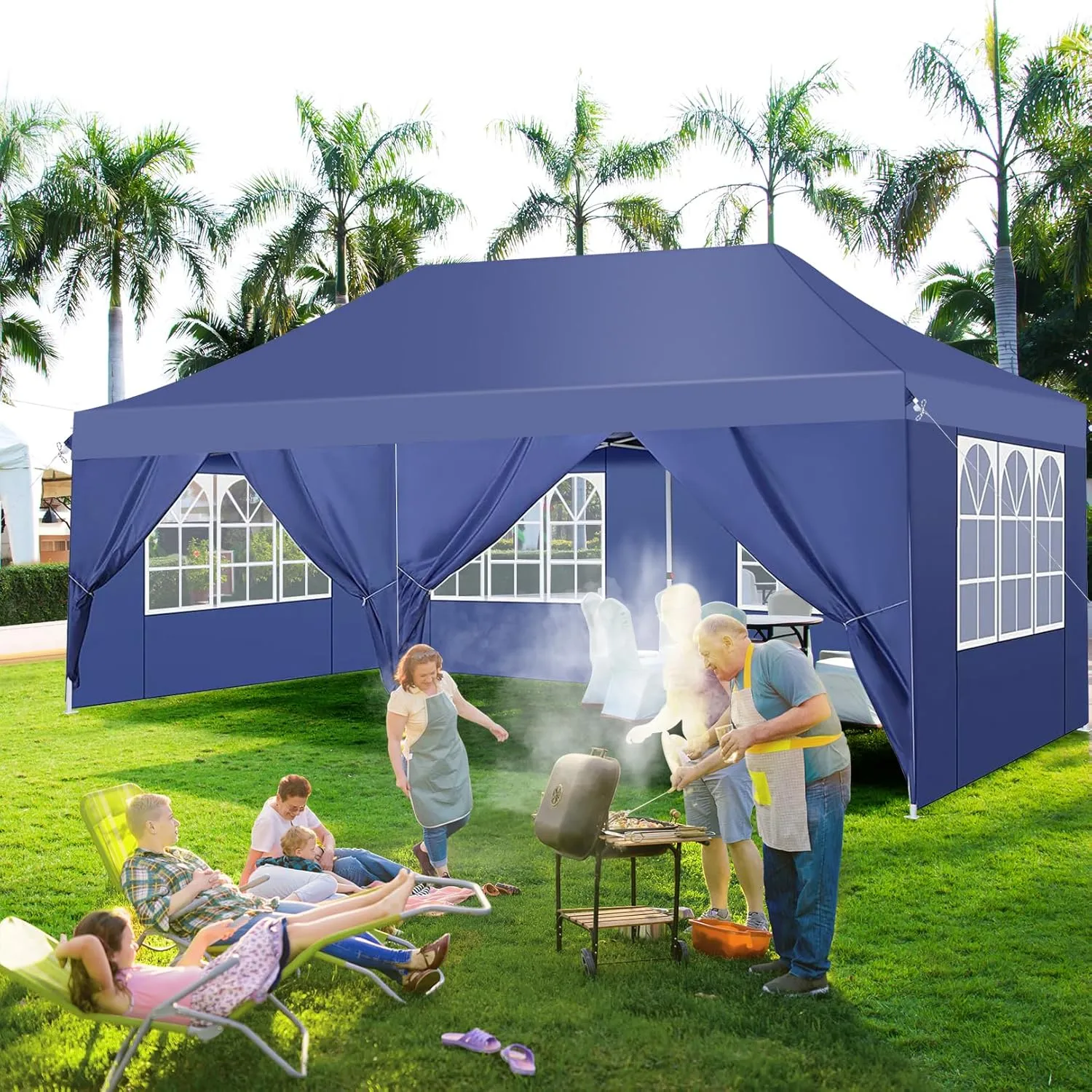 COBIZI 10x20 Pop Up Canopy with 6 Sidewalls, Conical Party Tent 10x20 with 3 Adjustable Height Waterproof, UV-Resistant with Carry Bag, Sandbag, Stake, Ropes for Parties, Commercial (Frame Upgraded)