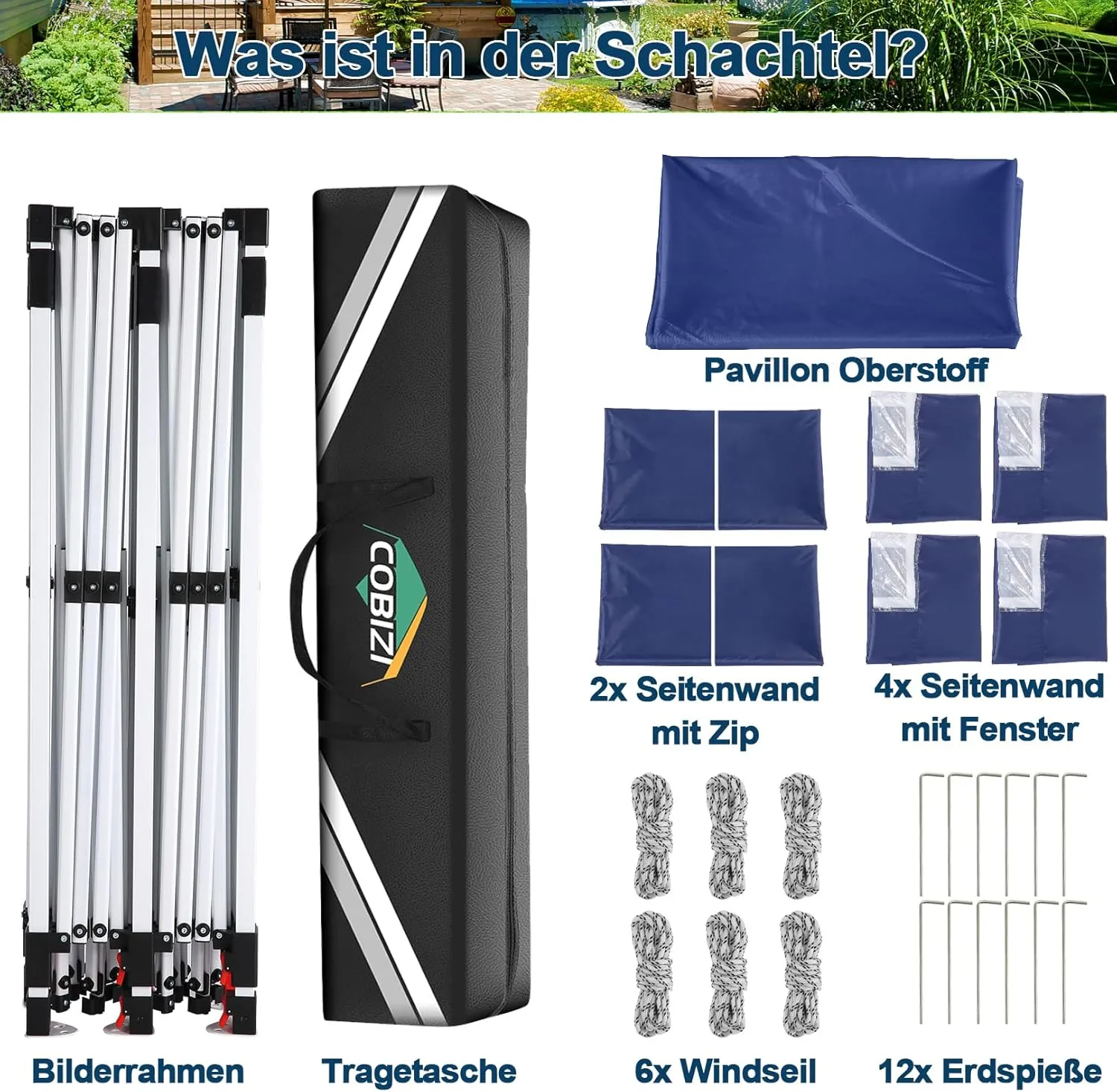 COBIZI 10x20 Pop Up Canopy with 6 Sidewalls, Conical Party Tent 10x20 with 3 Adjustable Height Waterproof, UV-Resistant with Carry Bag, Sandbag, Stake, Ropes for Parties, Commercial (Frame Upgraded)