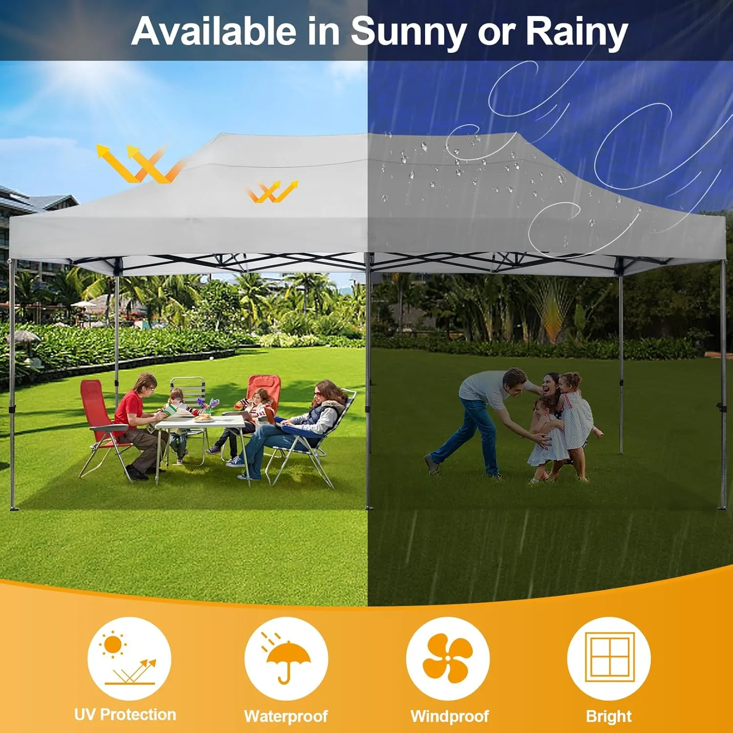 COBIZI 10x20 Pop Up Canopy Without Sidewall,Heavy Duty Canopy UPF 50  All Season Wind Waterproof Commercial Outdoor Wedding Party Tents for Parties Canopy Gazebo with Roller Bag(10 x 20 ft White)
