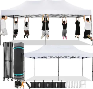 COBIZI 10x20 Pop Up Canopy Without Sidewall,Heavy Duty Canopy UPF 50  All Season Wind Waterproof Commercial Outdoor Wedding Party Tents for Parties Canopy Gazebo with Roller Bag(10 x 20 ft White)