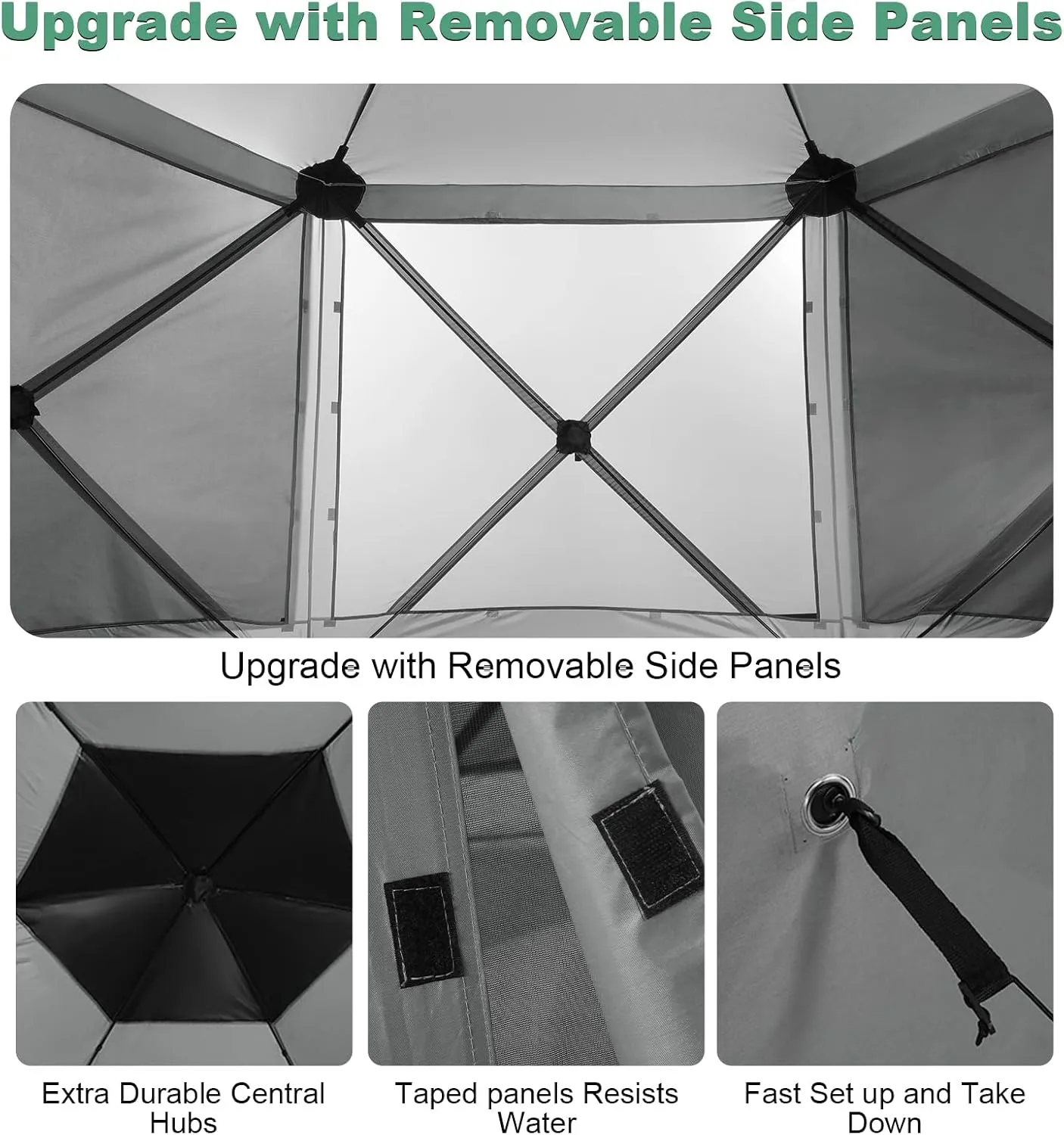 COBIZI 12x12ft Pop up Gazebo Screen Tent Screen House for Camping, Camping Outdoor Screened Gazebo with Sidewalls, Portable Hub Tent with Carrying Bag and Ground Stakes, Grey(Upgraded 2.0)