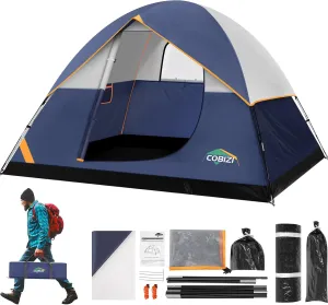 COBIZI 4/6 Person Tent for Camping Waterproof PU-Coated with Removable Rainfly, Easy Setup Family Tent with Large Mesh Windows, 3 Season Portable Dome Tent for Outdoor, Scouts, Hiking & Traveling