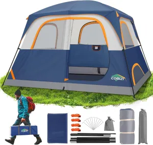 COBIZI 4/6 Person Tent for Camping Waterproof PU-Coated with Removable Rainfly, Easy Setup Family Tent with Large Mesh Windows, 3 Season Portable Dome Tent for Outdoor, Scouts, Hiking & Traveling