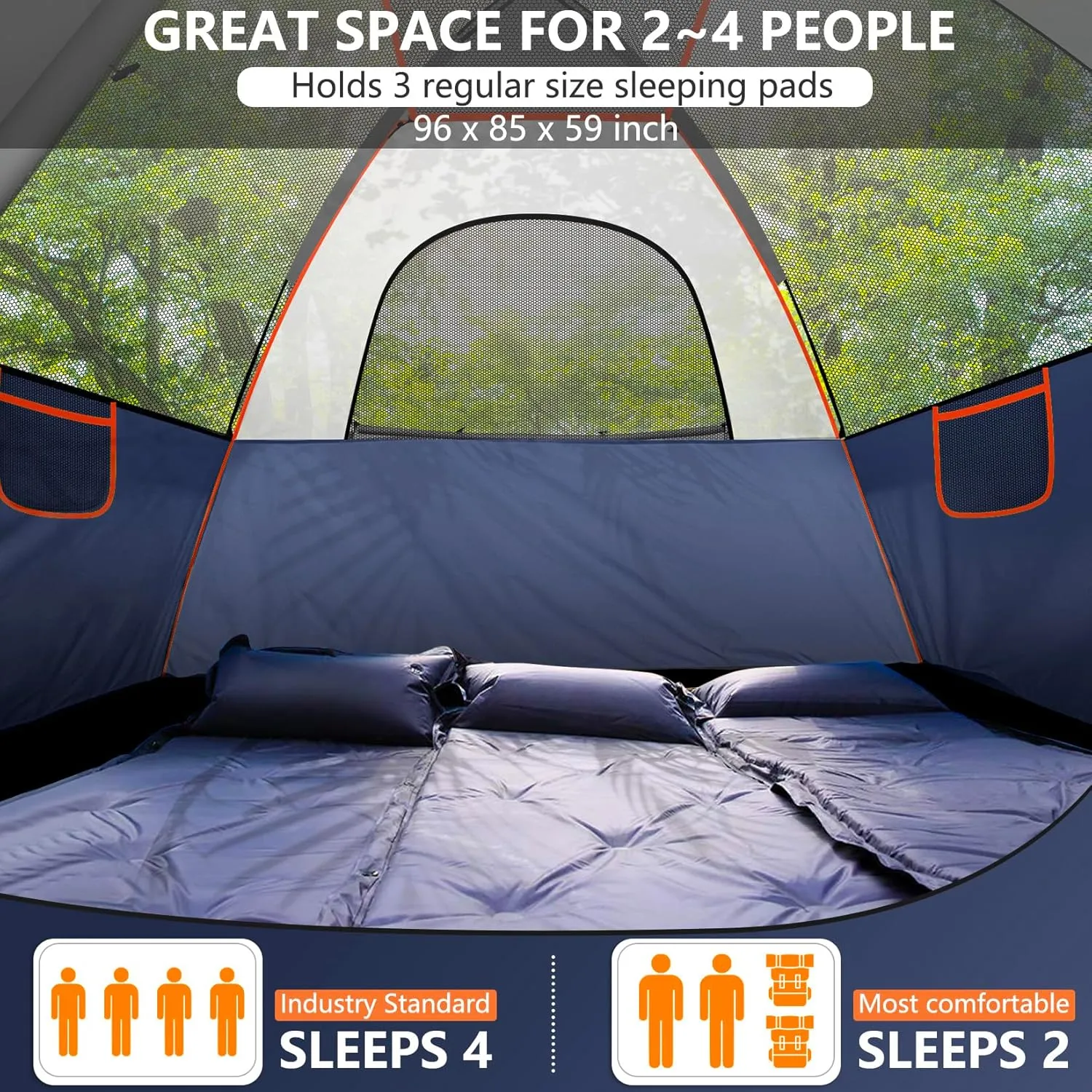 COBIZI 4/6 Person Tent for Camping Waterproof PU-Coated with Removable Rainfly, Easy Setup Family Tent with Large Mesh Windows, 3 Season Portable Dome Tent for Outdoor, Scouts, Hiking & Traveling
