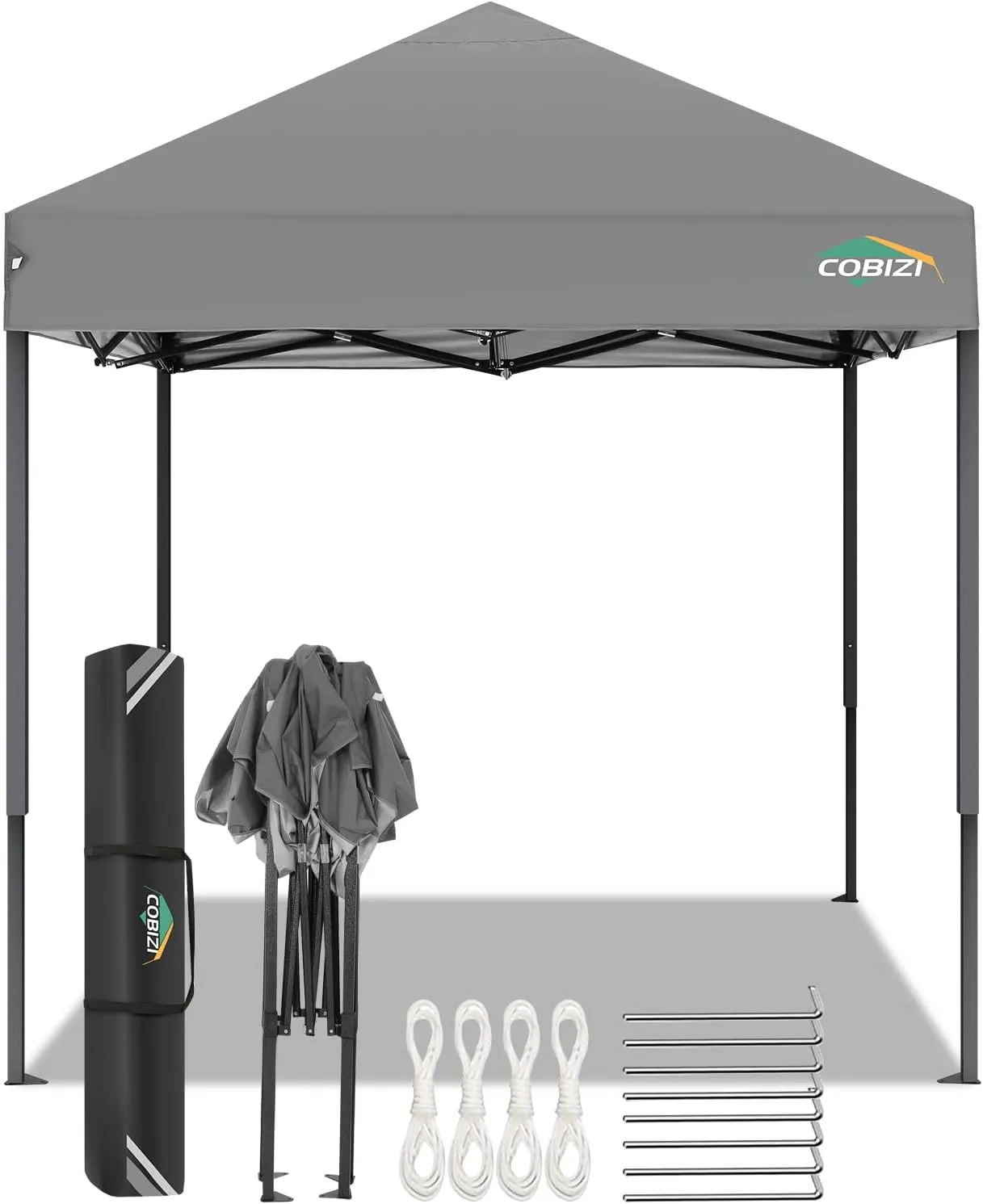 COBIZI 6.6x6.6ft Pop Up Canopy, Heavy Duty Tent Canopy Easy Set up All Weather Waterproof Outdoor Canopy Tent for Parties, Beach, Garden, Camping with 1 Handbag, 3 Adjustable Heights, UPF50 , Grey