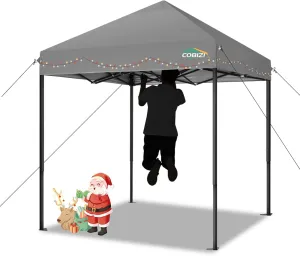 COBIZI 6.6x6.6ft Pop Up Canopy, Heavy Duty Tent Canopy Easy Set up All Weather Waterproof Outdoor Canopy Tent for Parties, Beach, Garden, Camping with 1 Handbag, 3 Adjustable Heights, UPF50 , Grey