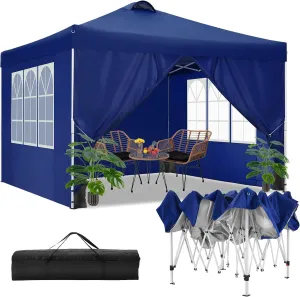 COBIZI Canopy Tent 10x10 Pop Up Outdoor Canopies with 4 Sidewalls Waterproof Commercial Instant Gazebo Tents for Party Patio Backyard with 4 Sandbags, 4 Stakes & 8 Ropes, Dark Blue