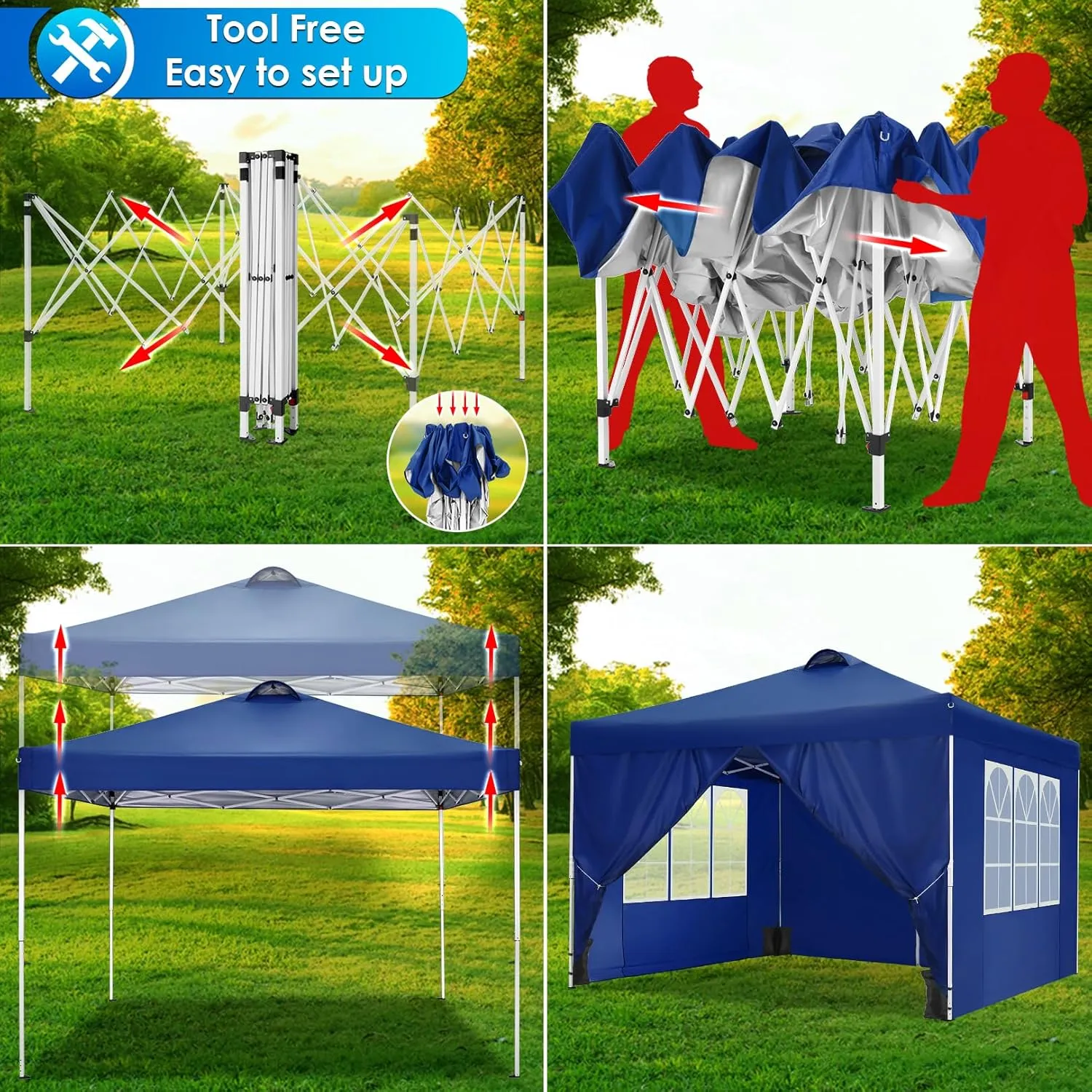 COBIZI Canopy Tent 10x10 Pop Up Outdoor Canopies with 4 Sidewalls Waterproof Commercial Instant Gazebo Tents for Party Patio Backyard with 4 Sandbags, 4 Stakes & 8 Ropes, Dark Blue