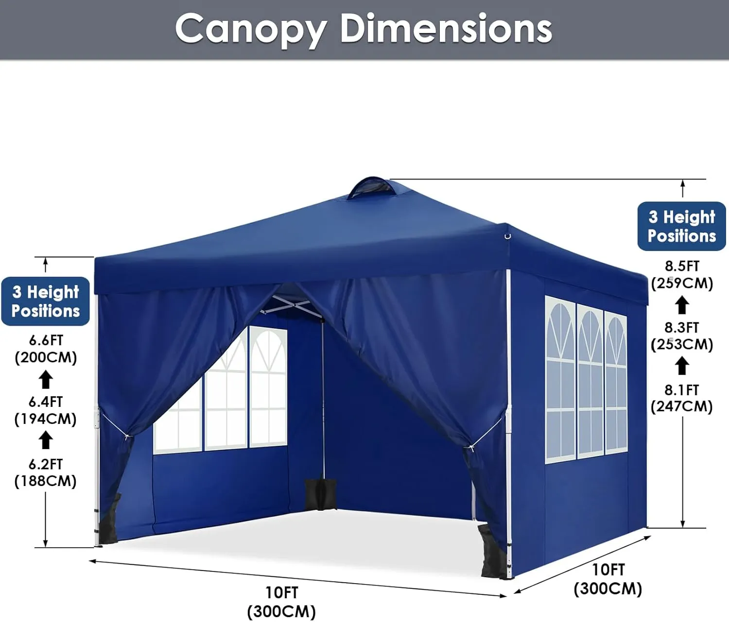 COBIZI Canopy Tent 10x10 Pop Up Outdoor Canopies with 4 Sidewalls Waterproof Commercial Instant Gazebo Tents for Party Patio Backyard with 4 Sandbags, 4 Stakes & 8 Ropes, Dark Blue