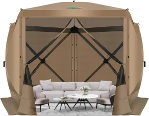 COBIZI Pop Up Gazebo Screen Tent Screen House for Camping, 10x10 Screen Room with Mosquito Netting, Hub Tent Instant Screened Canopy with Carrying Bag and Ground Stakes, Khaki