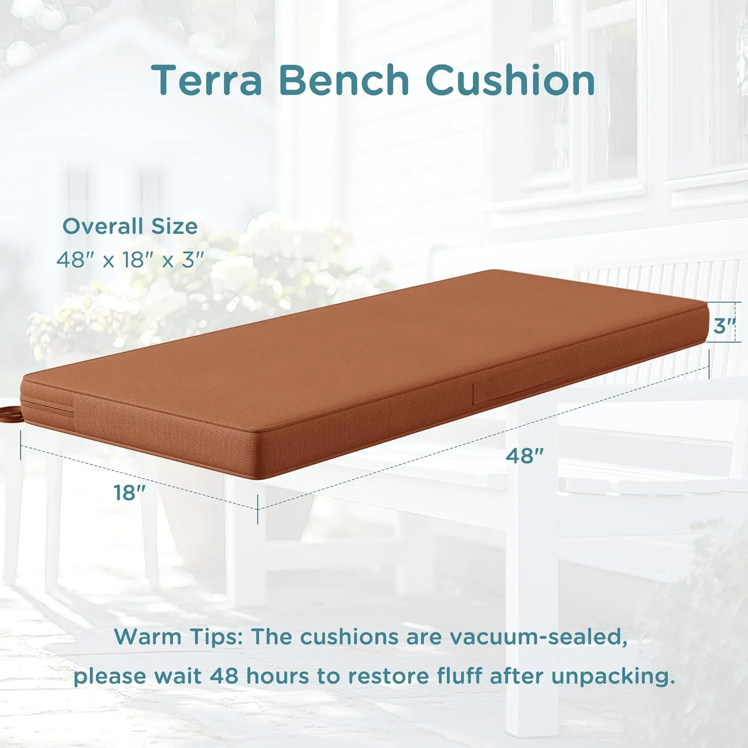 Codi Outdoor Bench Cushion 48 inch, Double Waterproof Patio Furniture Cushions Replacement for Swing, Porch, Couch, 48x18x3'', Spice