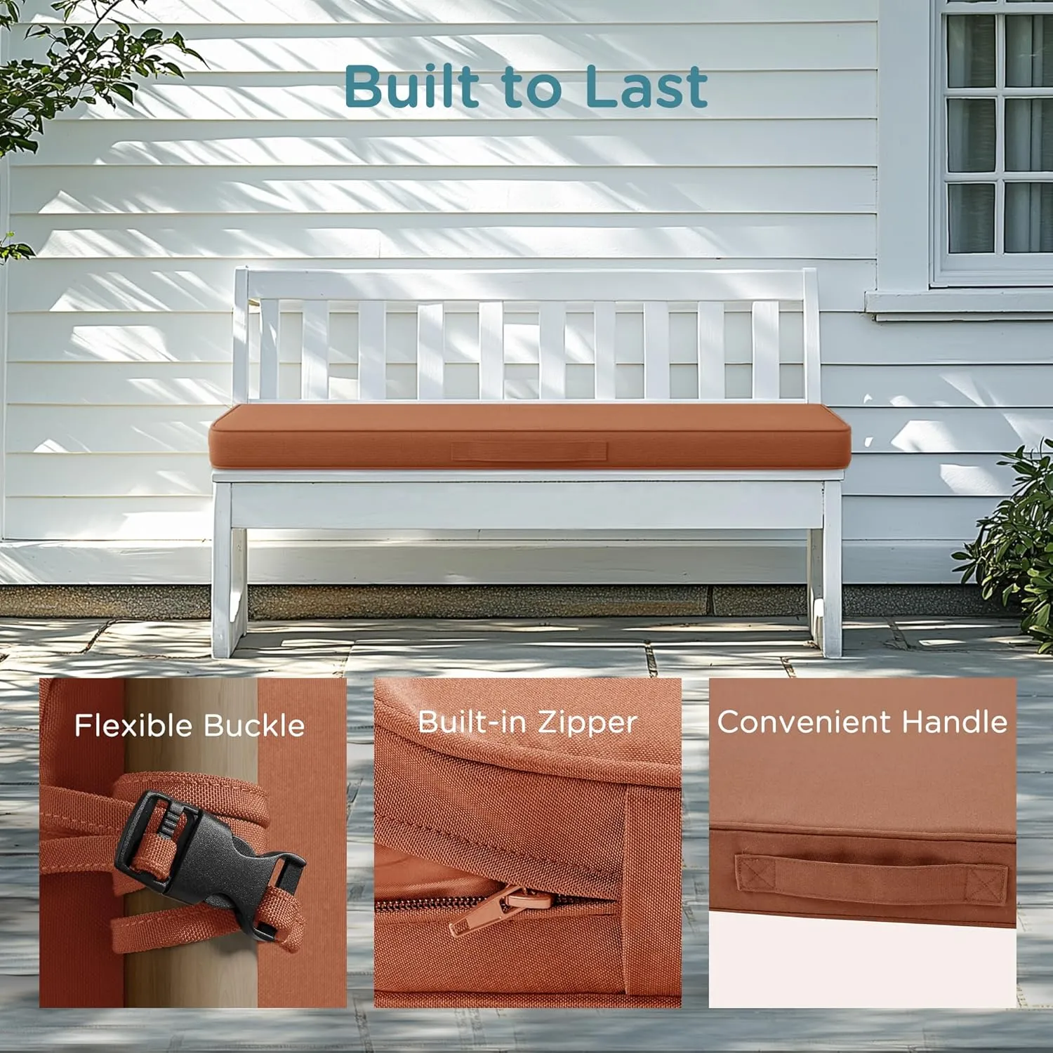 Codi Outdoor Bench Cushion 48 inch, Double Waterproof Patio Furniture Cushions Replacement for Swing, Porch, Couch, 48x18x3'', Spice