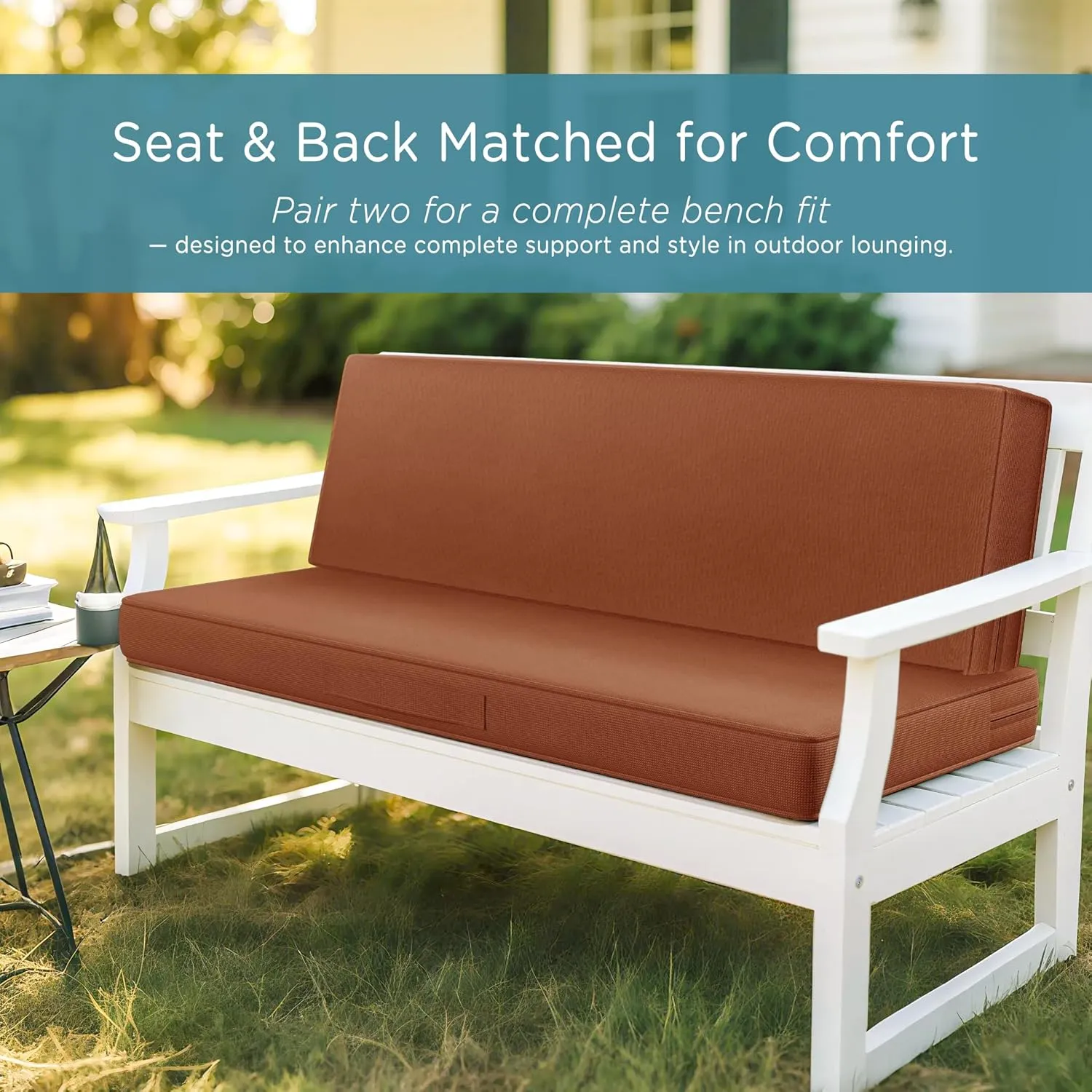 Codi Outdoor Bench Cushion 48 inch, Double Waterproof Patio Furniture Cushions Replacement for Swing, Porch, Couch, 48x18x3'', Spice
