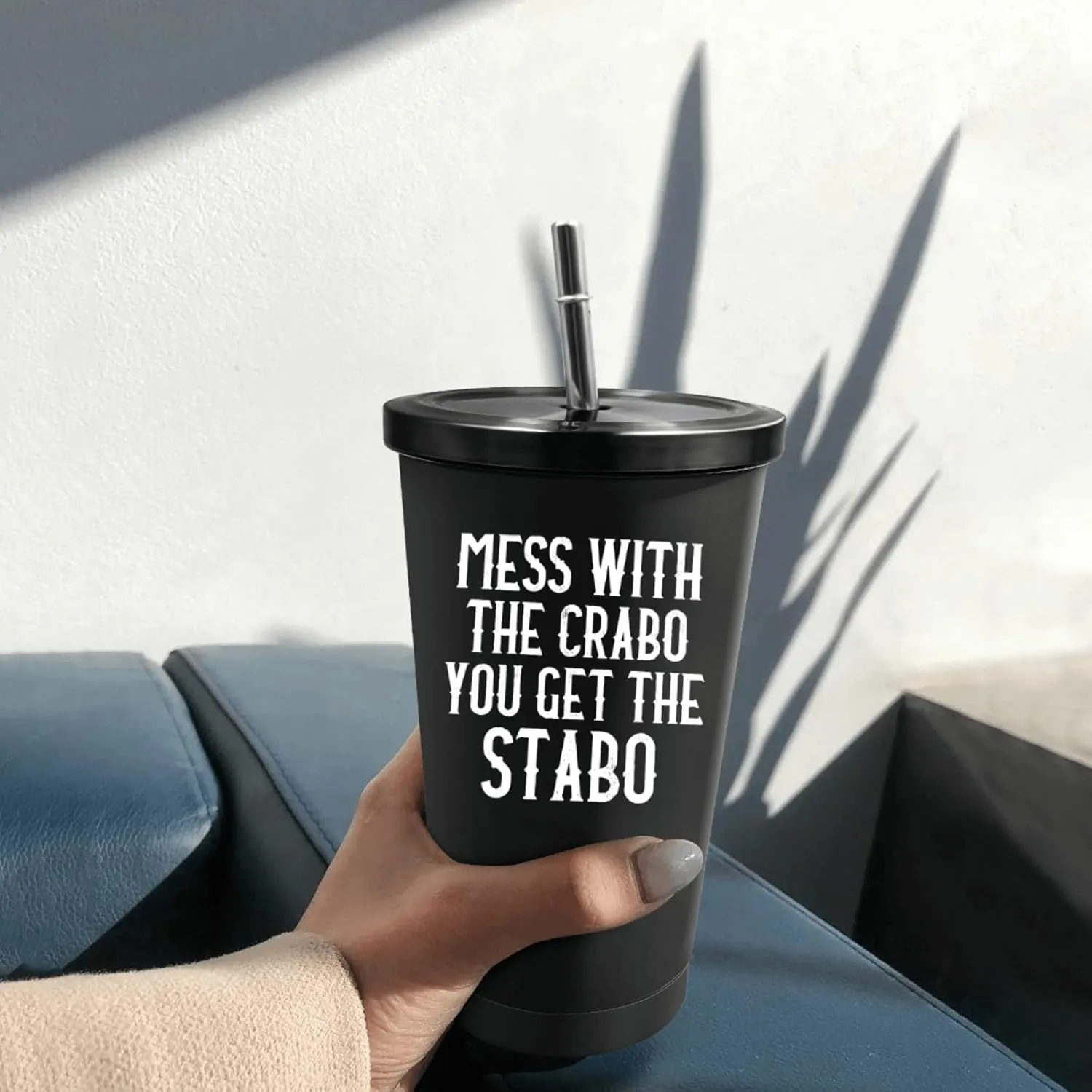 Coffee Tumbler Mess With The Crabo You Get The Stabo Tumbler Insulated Stainless Tumbler with Lids and Straws Birthday Gift for Women for Home